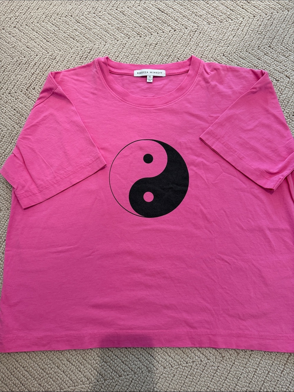 Rebecca Minkoff Hot Pink Tee with Black Yin Yang Graphic